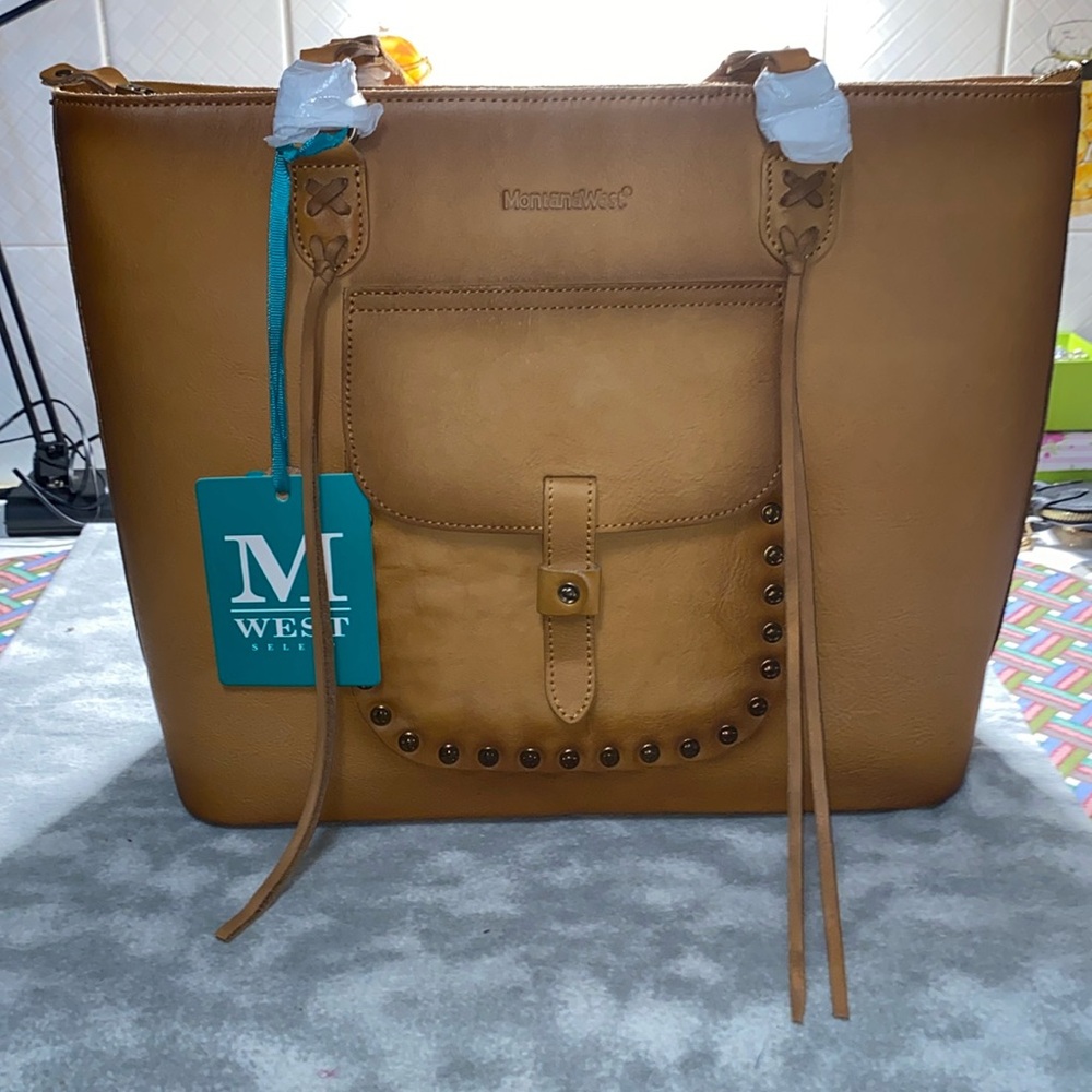 Montana West NWT Genuine Leather Tote Bag - Studded Design
